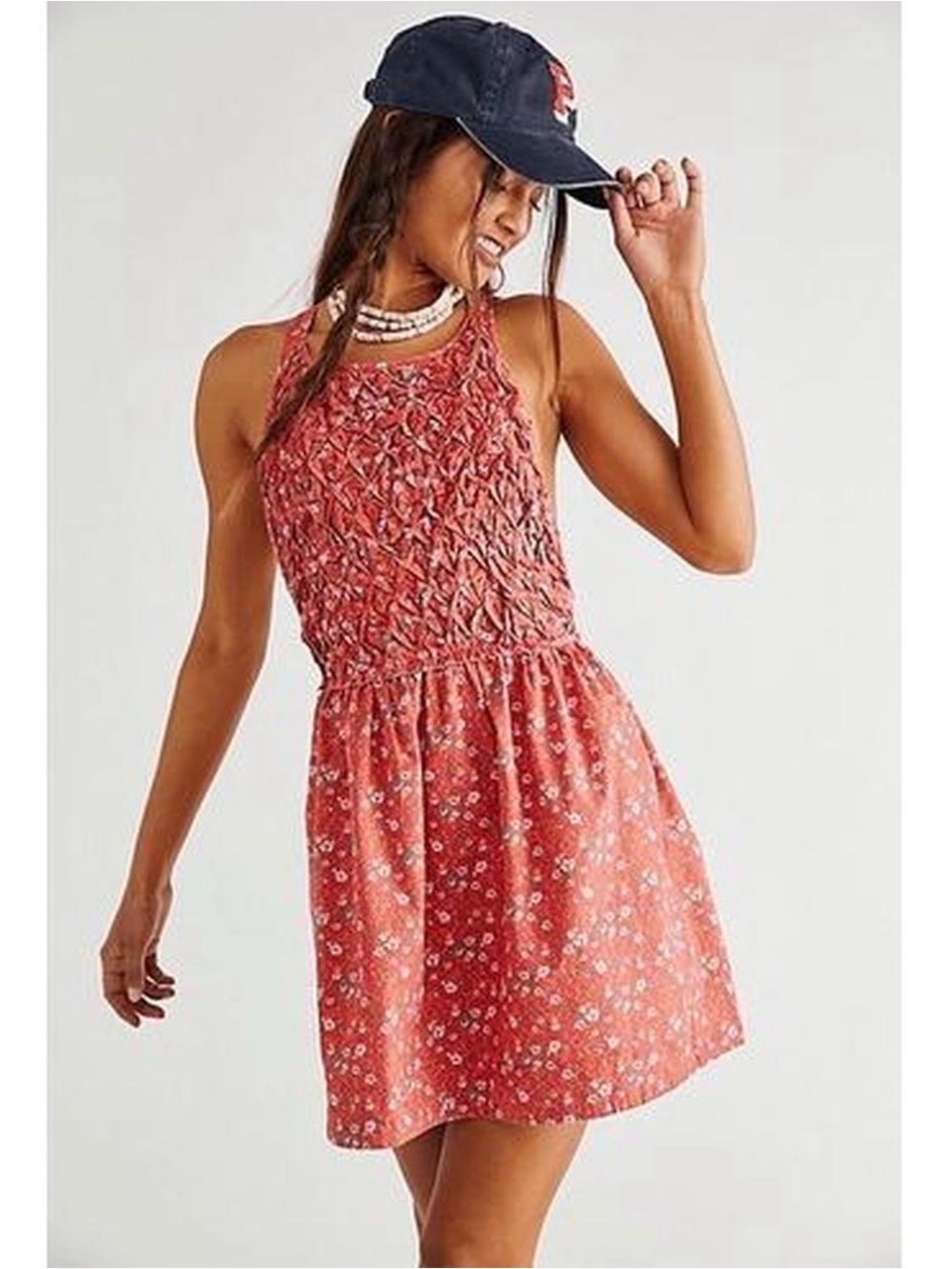 Free People Petunia Mini Dress Poppy Floral Smocked Orange Medium‎